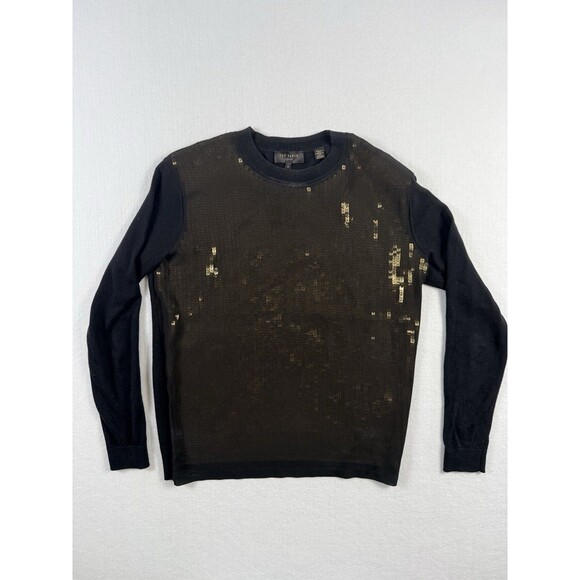 Ted Baker Black Gold Sequin Front Sweater XS Size 0 Long Sleeve - Picture 1 of 5